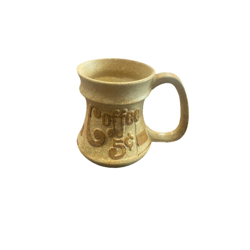 Pottery Craft USA "Coffee 5" Coffee Mug Stoneware Art Pottery Mid Century 1970s